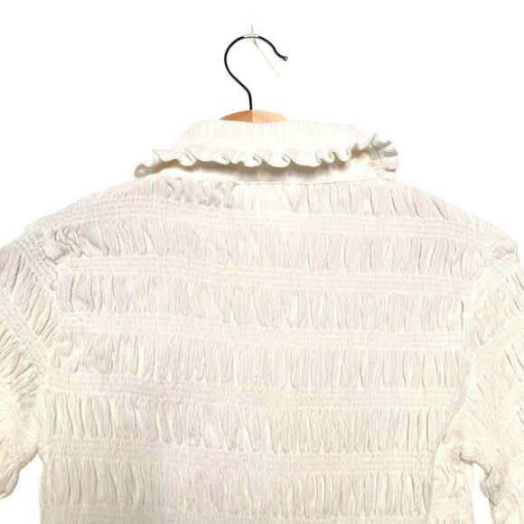 MAEVE Anthropologie Smocked Button Front Top XS Ivory Natural Cottagecore Chic - Picture 8 of 16